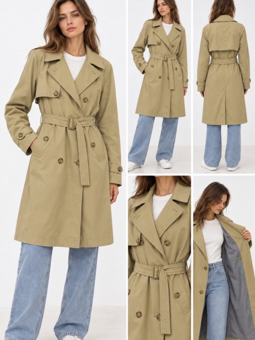 GAP Classic Trench Coat Women M Tall Chino Academy Belted 100% Cotton